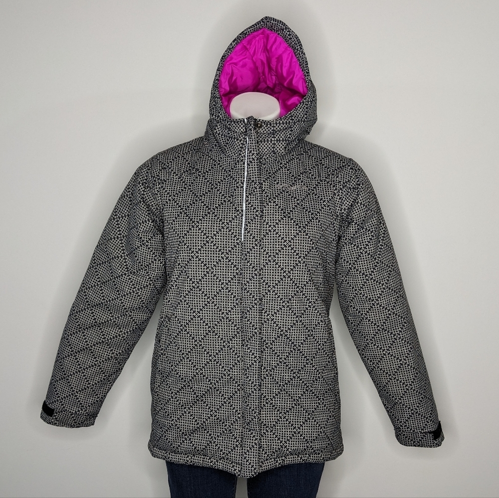 Columbia black white pink zip up puffer coat XL 18/20